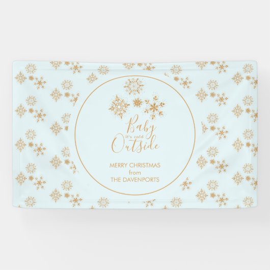 Baby's Cold Outside Gold Schneeflocken auf Blue Banner (Horizontal)