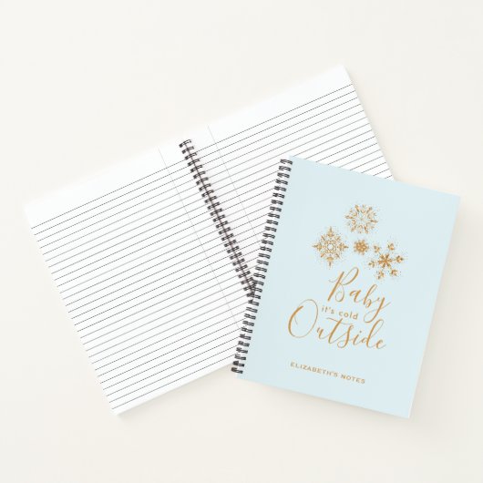 Baby's Cold Outside Gold Schneeflocken auf Blue Notizblock (Innenseite)