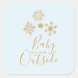 Baby's Cold Outside Gold Schneeflocken auf Blue Quadratischer Aufkleber