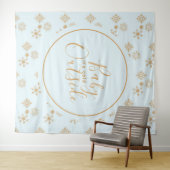 Baby's Cold Outside Gold Schneeflocken auf Blue Wandteppich (Beispiel (Horizontal))