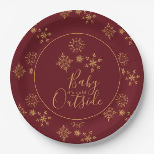 Baby's Cold Outside Golden Snowflakes Pappteller