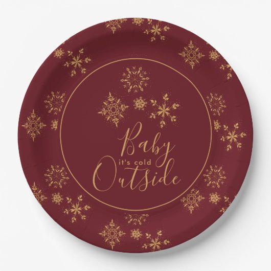 Baby's Cold Outside Golden Snowflakes Pappteller (Vorderseite)