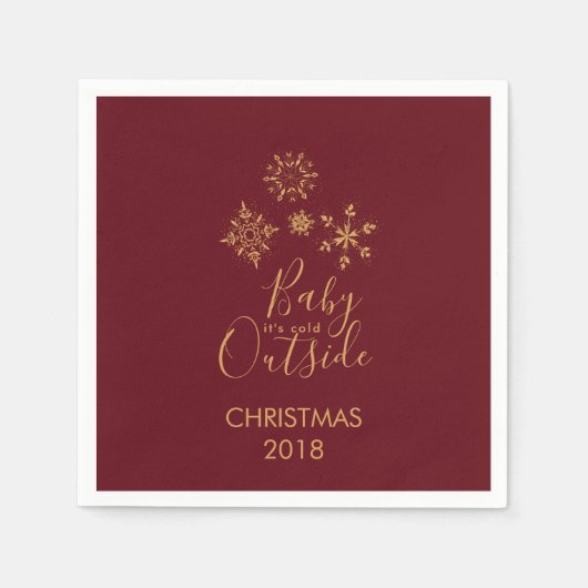 Baby's Cold Outside Golden Snowflakes Serviette (Vorderseite)