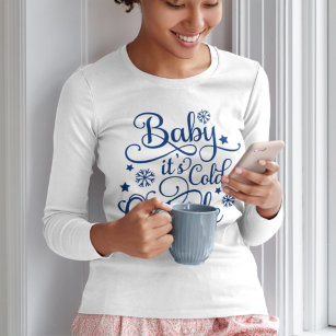 Baby's Cold Outside Navy Blue Script Women's T-Shirt