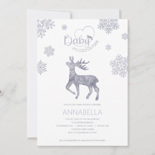 Baby's Cold Outside Nordic Rentier Baby Shower Einladung (Vorderseite)