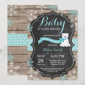 Baby's Cold Outside Polar Bear Aqua Baby Dusche Einladung (Vorne/Hinten)