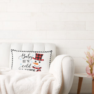 Baby's Cold Outside Typografy Snowman Holiday Lendenkissen