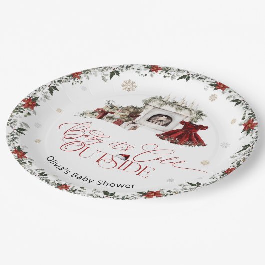 Baby's Cold Outside Weihnachtsdusche Pappteller (Schrägansicht)