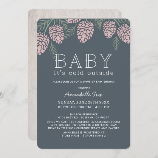 Baby's Cold Pine Cone Navy Drive by Baby Shower Einladung (Vorne/Hinten)