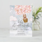 Baby's Cold Teddy Bear Pink Winter Baby Dusche Einladung (Stehend Vorderseite)