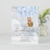Baby's Cold Teddy Bear Winter Boy Baby Dusche Einladung (Stehend Vorderseite)