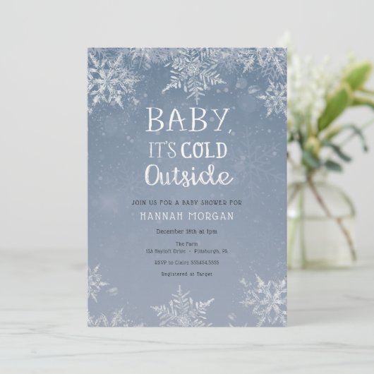 Baby's Cold Winter Snowflake Baby Shower Einladung (Stehend Vorderseite)