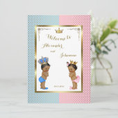 Babys Duschkabine TWINS, rosa blau, elegante Backg Einladung (Stehend Vorderseite)