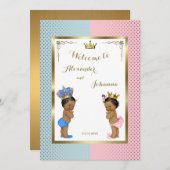 Babys Duschkabine TWINS, rosa blau, elegante Backg Einladung (Vorne/Hinten)