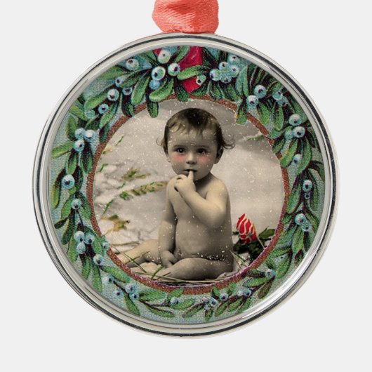 BABYS ERSTE CHRISTMAS-FOTOVORLAGE SILBERNES ORNAMENT (Vorne)