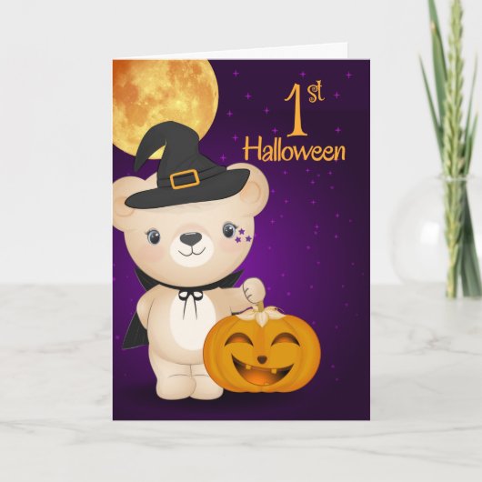 Babys erste Halloween-Teddy-Bärenhexe Karte (Vorderseite)