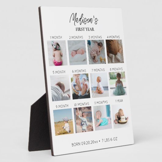 Babys erste Jahr Foto Collage Geburtsstunde Fotoplatte (Seite)