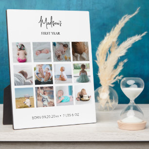 Babys erste Jahr Foto Collage Geburtsstunde Fotoplatte