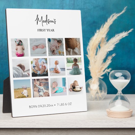 Babys erste Jahr Foto Collage Geburtsstunde Fotoplatte (Seite)