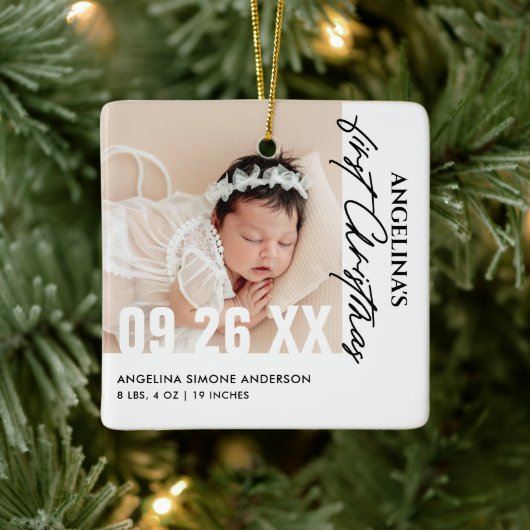 Babys erste Weihnachten 2-Foto Name & Geburtsdetai Keramikornament (Baum)