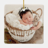 Babys erste Weihnachten 2-Foto Name & Geburtsdetai Keramikornament (Rückseite)