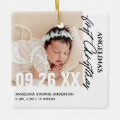Babys erste Weihnachten 2-Foto Name & Geburtsdetai Keramikornament (Vorderseite)
