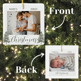 Babys erste Weihnachten 2 Fotos Aquarellbäume Keramikornament