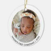Baby's erste Weihnachten doppelseitige Custom 2 Fo Keramik Ornament (Links)