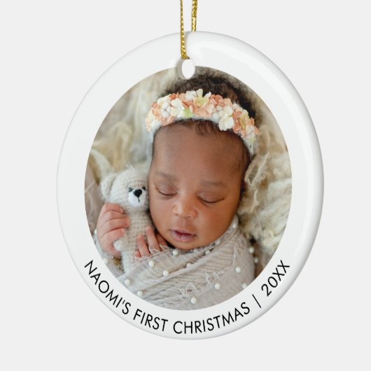 Baby's erste Weihnachten doppelseitige Custom 2 Fo Keramik Ornament (Links)