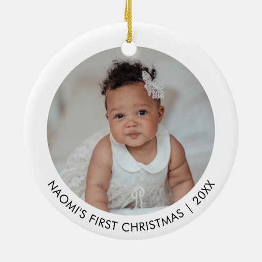 Baby's erste Weihnachten doppelseitige Custom 2 Fo Keramik Ornament (Hinten)