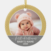 Babys Erste Weihnachten - graue gelbe Punkte Keramik Ornament (Vorne)