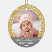 Babys Erste Weihnachten - graue gelbe Punkte Keramik Ornament (Links)