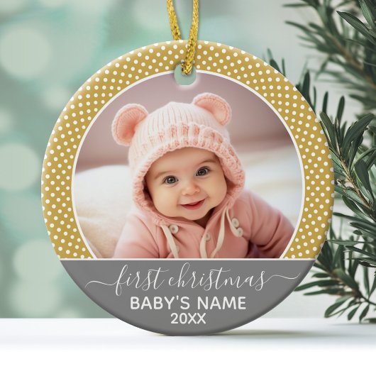 Babys Erste Weihnachten - graue gelbe Punkte Keramik Ornament