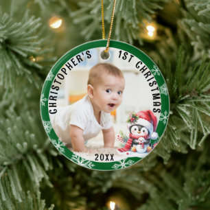Babys Erste Weihnachten Niedliche Penguin Foto Keramik Ornament