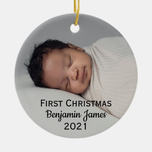 Babys Erste Weihnachten Personalisiert Moderne Ker Keramik Ornament (Vorne)