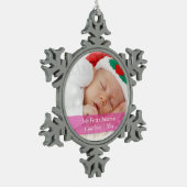 Babys Erste Weihnachten Personalisierte Fotovorlag Schneeflocken Zinn-Ornament (Links)