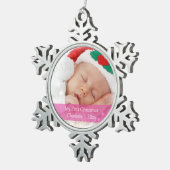 Babys Erste Weihnachten Personalisierte Fotovorlag Schneeflocken Zinn-Ornament (Rechts)