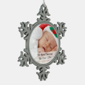 Babys Erste Weihnachten Personalisierte Fotovorlag Schneeflocken Zinn-Ornament (Links)