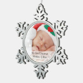 Babys Erste Weihnachten Personalisierte Fotovorlag Schneeflocken Zinn-Ornament (Rechts)