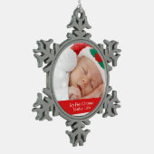 Babys Erste Weihnachten Personalisierte Fotovorlag Schneeflocken Zinn-Ornament (Links)