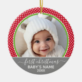 Babys Erste Weihnachten - Polka-Punkte-Foto Keramikornament (Vorne)