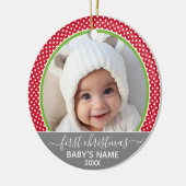 Babys Erste Weihnachten - Polka-Punkte-Foto Keramikornament (Links)