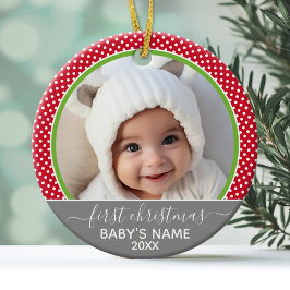 Babys Erste Weihnachten - Polka-Punkte-Foto Keramikornament