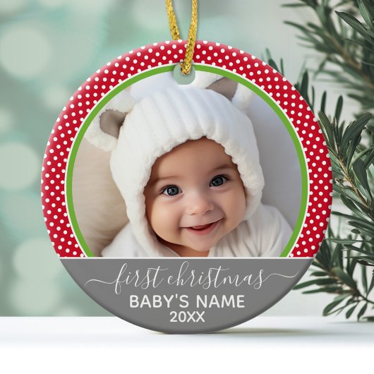 Babys Erste Weihnachten - Polka-Punkte-Foto Keramikornament