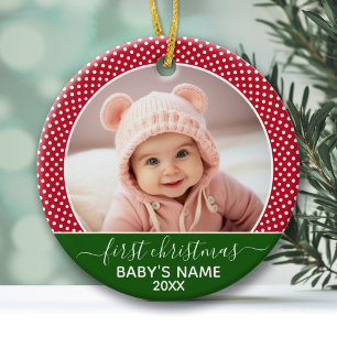 Babys Erste Weihnachten - Red Polka Dots Keramik Ornament