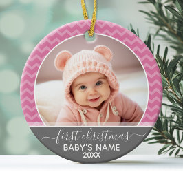 Babys Erste Weihnachten - rosa Chevronen und grau Keramikornament