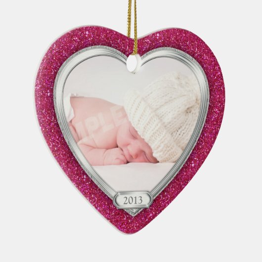 Babys Erste Weihnachten Rosa Silberes Foto Weihnac Keramik Ornament (Rechts)