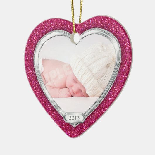 Babys Erste Weihnachten Rosa Silberes Foto Weihnac Keramik Ornament (Links)
