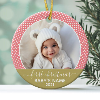 Babys Erste Weihnachten - Rose Gold Polka Dots Ornament Aus Metall