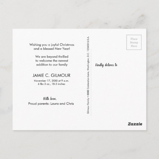 Baby's erste Weihnachts-Foto Collage Green Postkarte (Rückseite)